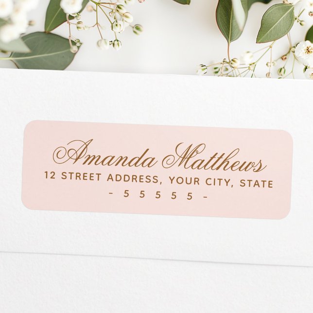Chic trendig  rosa calligraphy-skript adress returadress etikett (Chic trendy blush pink calligraphy script address label)