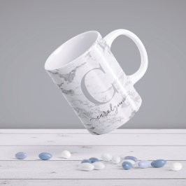 Chic Trendig Silver Foil Marble Monogram Kaffemugg