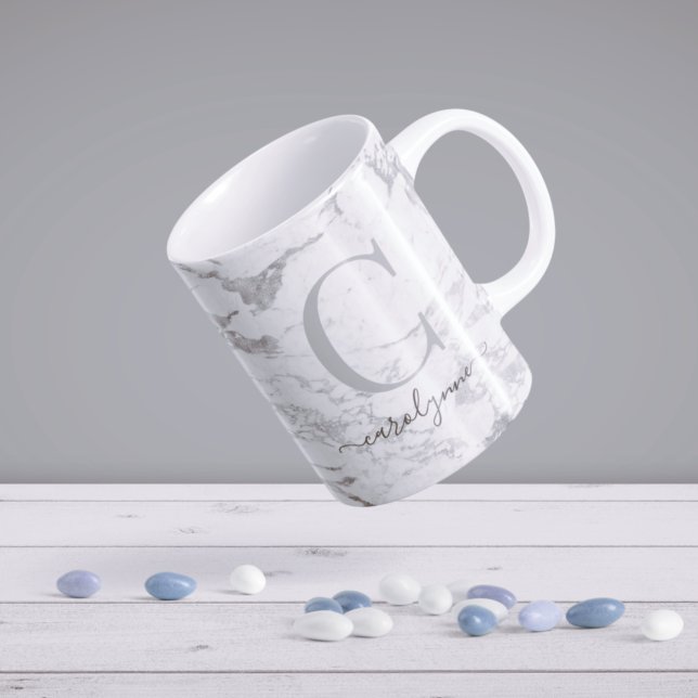Chic Trendig Silver Foil Marble Monogram Kaffemugg (Skapare uppladdad)