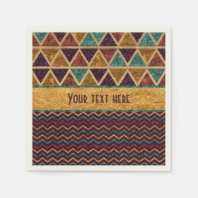 Chic Triangles Chevrons Fake Glitter Guld Foil Pappersservett (Framsidan)
