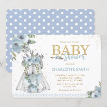 Chic Tribal Blue Blommigt Elephant Boy Shower