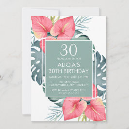 Chic Tropical Anthurium & Monstera Birthday Inbjudningar