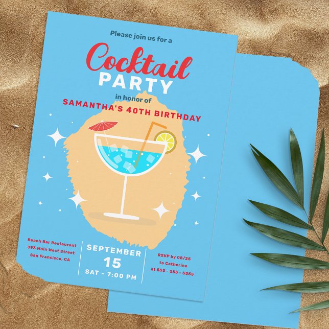 Chic Tropical Blue Cocktail Soirée Födelsedagsfest Inbjudningar (Skapare uppladdad)