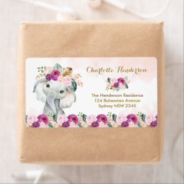 Chic Tropical Elephant Blommigt Greenery Jungle Ba Fraktsedel