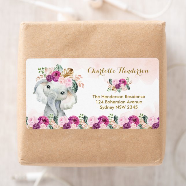 Chic Tropical Elephant Blommigt Greenery Jungle Ba Fraktsedel (Insitu)