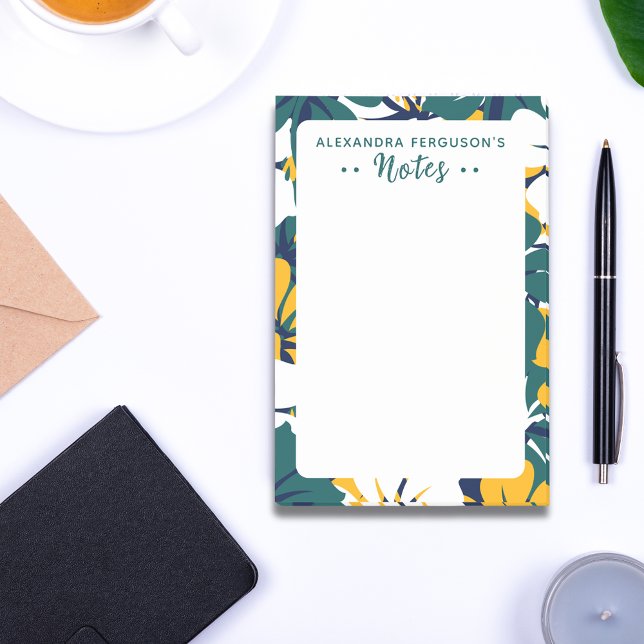 Chic Tropical Grönt Gult Vit Blommönster Post-it Block (Skapare uppladdad)