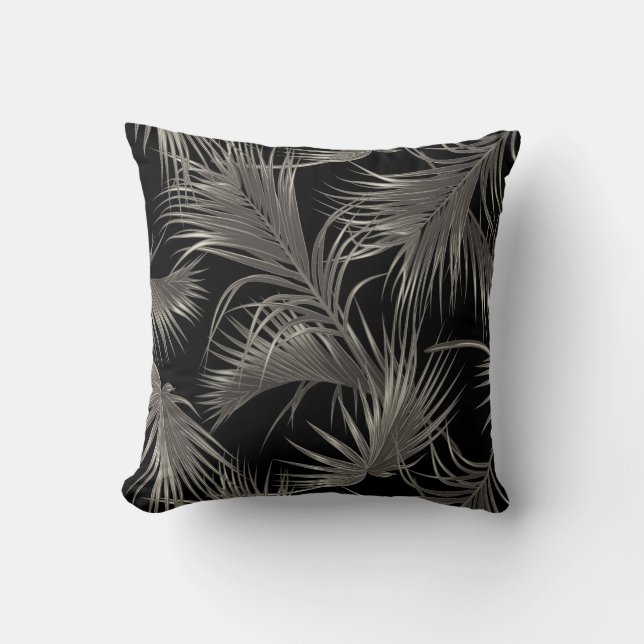 Chic Tropical Handflatan Fronts Mönster på Black Kudde (Framsida)