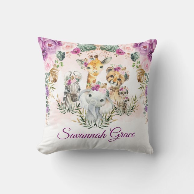 Chic Tropical Jungle Safari Vilda djur Flicka Kudde (Framsida)