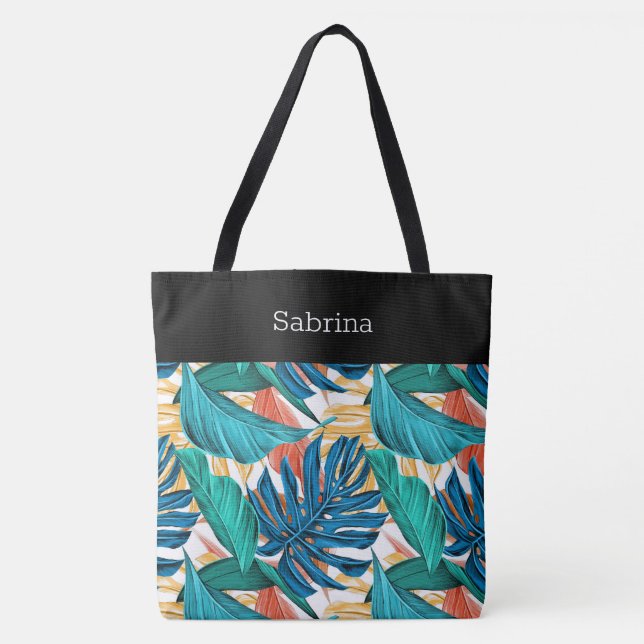 Chic Tropical Monogrammed Tote Bag Tygkasse (Framsida)