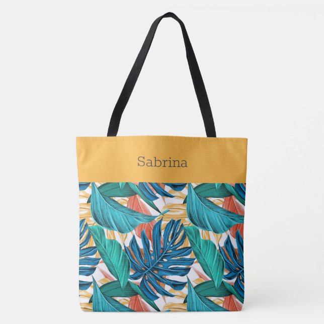 Chic Tropical Monogrammed Tote Bag Tygkasse (Framsida)