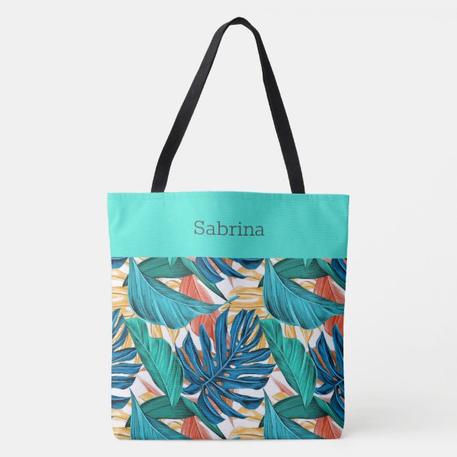 Chic Tropical Monogrammed Tote Bag Tygkasse (Framsida)