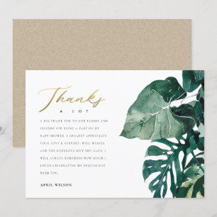 Chic Tropical Monstera Foliage Grönt Baby Shower Tack Kort