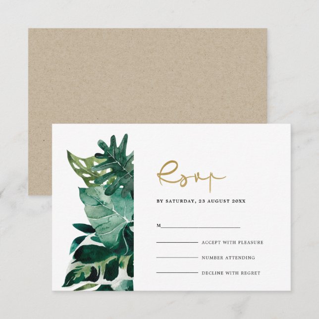 Chic Tropical Monstera Foliage Grönt Bröllop OSA Tilläggskort (Fram/baksida)
