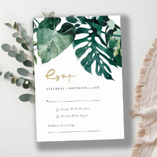 Chic Tropical Monstera Foliage Grönt Bröllop OSA Tilläggskort