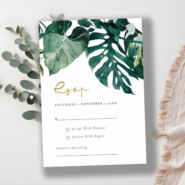 Chic Tropical Monstera Foliage Grönt Bröllop OSA Tilläggskort (Skapare uppladdad)