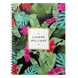 Chic Tropical Print Watercolor Black Anteckningsbok