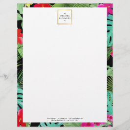 Chic Tropical Print Watercolor Designer Black Brevhuvud