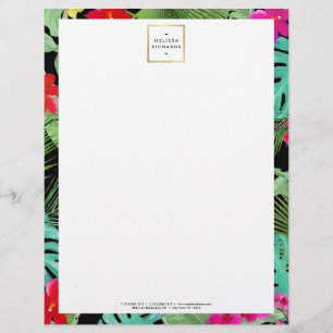 Chic Tropical Print Watercolor Designer Black Brevhuvud