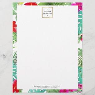 Chic Tropical Print Watercolor Designer Brevhuvud