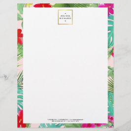 Chic Tropical Print Watercolor Designer Rosa Brevhuvud