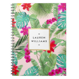 Chic Tropical Print Watercolor Rosa Anteckningsbok
