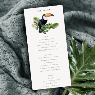 Chic Tropical Rainforest Toucan Bröllop Menu Card Tack Kort