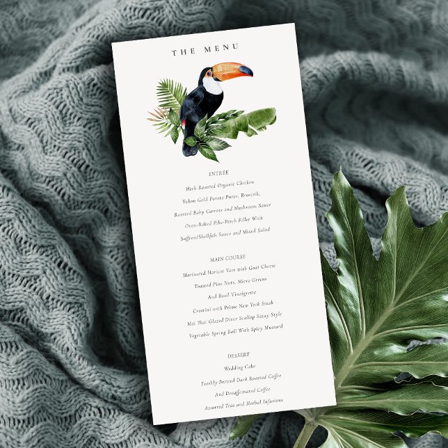 Chic Tropical Rainforest Toucan Bröllop Menu Card Tack Kort (Skapare uppladdad)