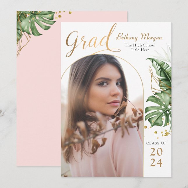 Chic Tropical Rosa Guld Arch Photo Studenten Meddelande (Fram/baksida)
