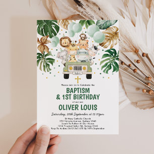 Chic Tropical Safari Jungle Baptism 1:a födelsedag Inbjudningar