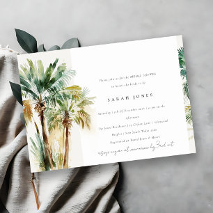 Chic Tropical Watercolor Handflatan Träd Möhippa Inbjudningar