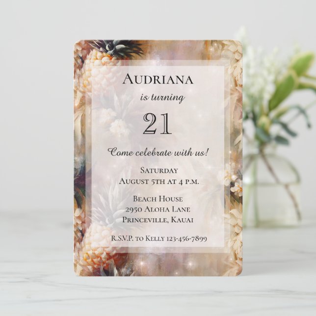 Chic Tropiska ananas Gnistra Födelsedag Inbjudningar (Stående Fram)