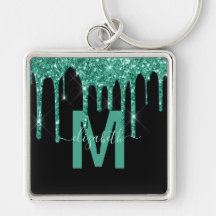 Chic Turcoise Dripping Glitter Monogram Namn