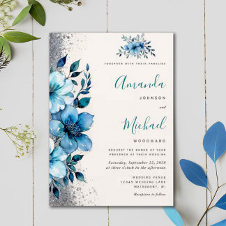 Chic Turcos Blommigt Fall Winter Wedding Inbjudningar