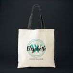 Chic Turcos Monogram Initialt skript Namn Tygkasse<br><div class="desc">En enkel tote-väska är personlig med ditt första namn över ditt första eller efternamn,  omgivet av turkocirklar och din fullt nedan. Perfekt för dig själv,  för dina brudtärnor,  klubb eller födelsedagskalkyl i bok. MER färg i vår affär.</div>