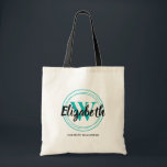 Chic Turcos Monogram Initialt skript Namn Tygkasse<br><div class="desc">En enkel tote-väska är personlig med ditt första namn över ditt första eller efternamn,  omgivet av turkocirklar och din fullt nedan. Perfekt för dig själv,  för dina brudtärnor,  klubb eller födelsedagskalkyl i bok. MER färg i vår affär.</div>