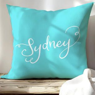 Chic Turcouise & White Sydney Typography Kudde
