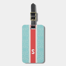 Chic turkos abstrakt geometric mönster monogram bagagebricka