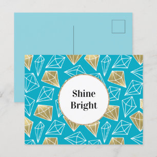 Chic Turkos Aqua Blue Guld Diamonds Vykort