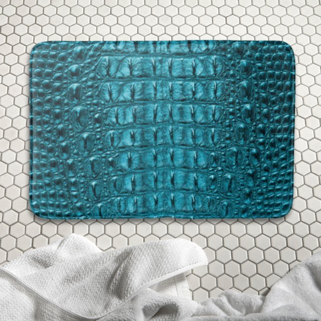 chic, turkos, blått alligator badrumsmatta (girly chic turquoise aqua blue alligator print bath mat)