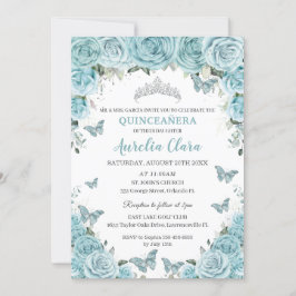 Chic Turkos Blue Blommigt Butterflies Quinceañera Inbjudningar