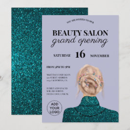 Chic turkos glitter skönhetssalon storöppning inbjudningar