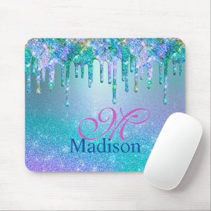 Chic turkos lila ombre glitter dricks monogram musmatta