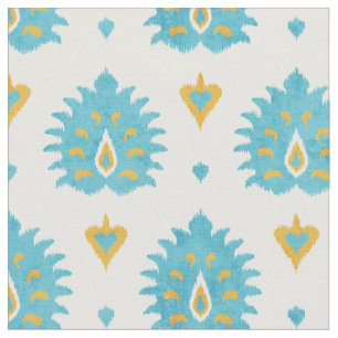 Chic turkos och guld damask ikat mönster tyg