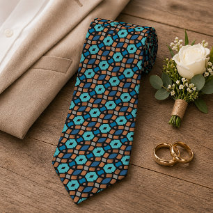 Chic turkos tealblå brun svart tribal konst slips