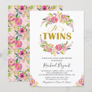 Chic Twillingar Rosa Blommigt Baby Shower-inbjuda Inbjudningar