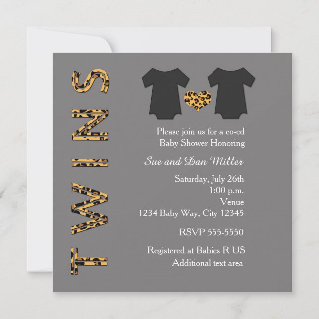 CHIC TWILLINGARS Cheetah Baby Shower Party Party-i Inbjudningar (Framsida)
