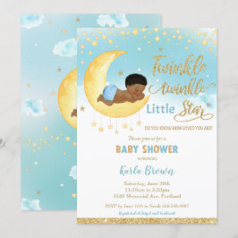 Chic Twinkle Little Star African Baby Shower Boy Inbjudningar