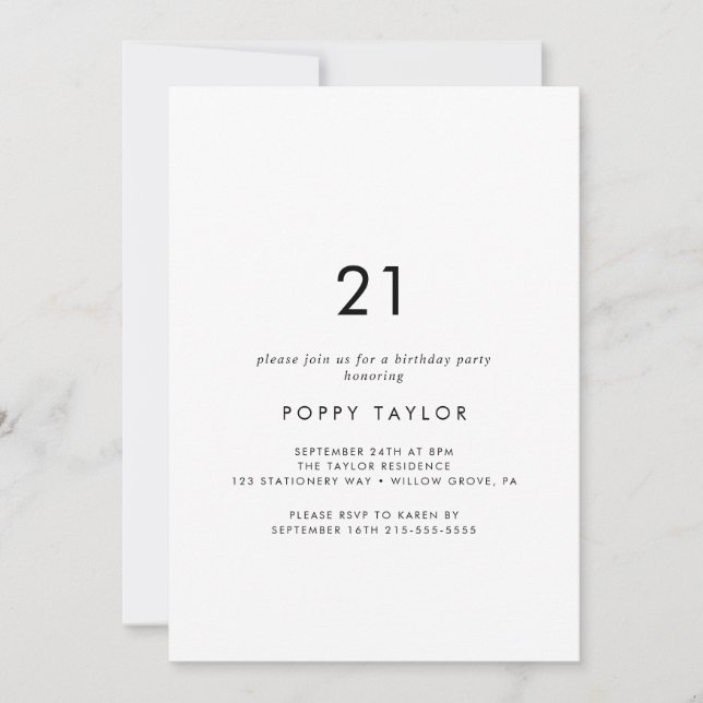 Chic Typografi 21:a födelsedag Party Inbjudningar (Framsida)