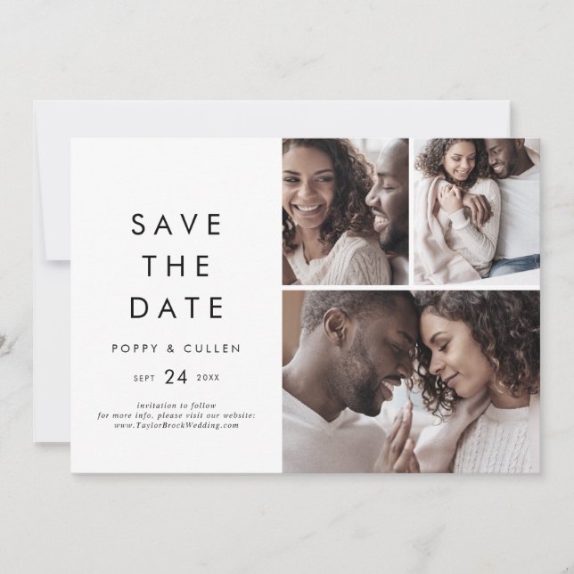Chic Typografi 3 Fotokollage Spara Datumet (Framsida)