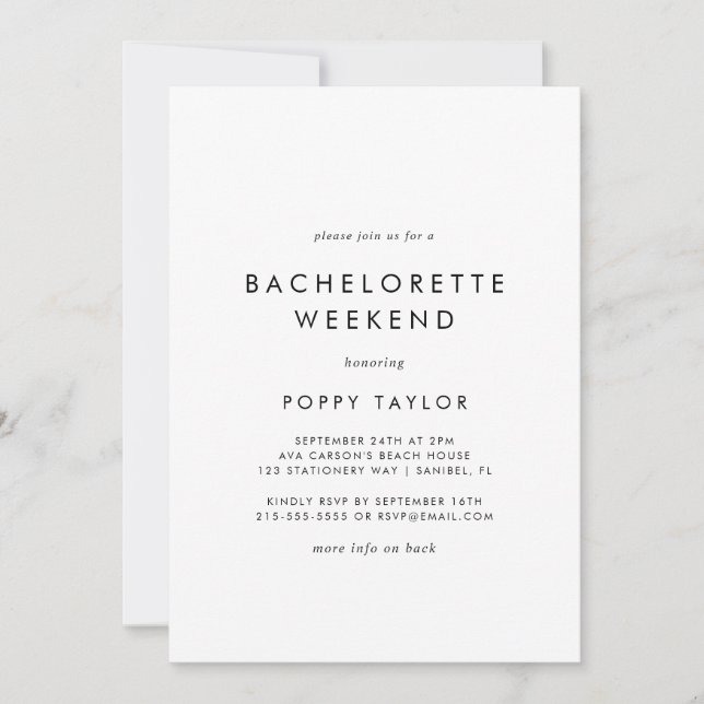 Chic Typografi Bachelorette Helg Inbjudningar (Framsida)